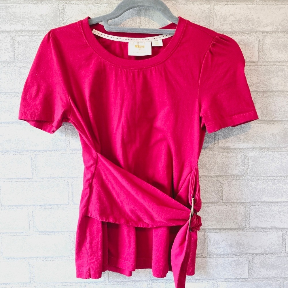 Maeve by‎ Anthropologie Magenta Pink Cotton Wrap O-Ring Puff Sleeve Top XS
